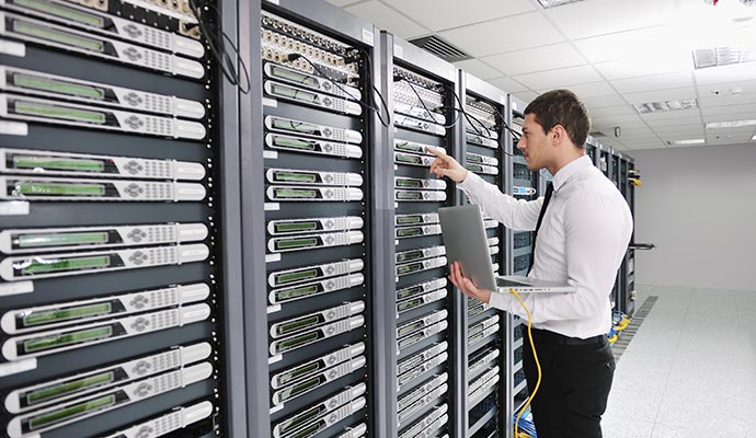 a person working in server room